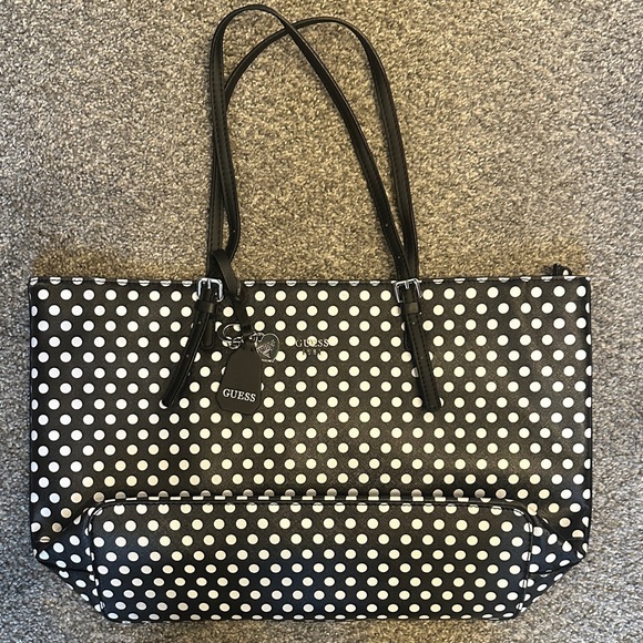 Guess Black and White Polka Dot Tote - Picture 1 of 2